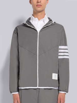 Thom Browne MILITARY RIPSTOP MESH 4-BAR PACKABLE ZIP Men Hoodie Grey | OBU98F77703