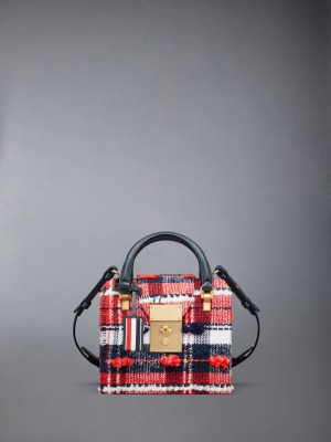 Thom Browne Madras Pouf Tweed Mrs. Mini Men Tote Bags Red | ZJW36Q73887