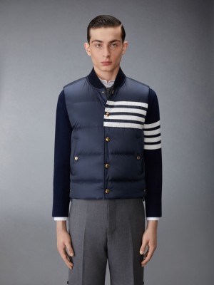 Thom Browne Matte Nylon 4-Bar Down Men Vest Navy | RYF04T55447