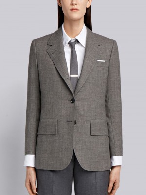 Thom Browne Medium 2-Ply Fresco Wool Wide Lapel Sport Women Coats Grey | YHR79S01899