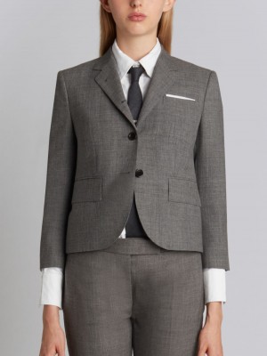 Thom Browne Medium 2-ply Wool Fresco High Armhole Single Breasted Sport Women Coats Grey | EHA43B89252