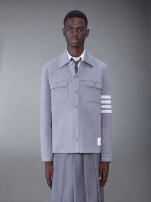 Thom Browne Medium Double Face Cotton Knit 4-Bar Button Down Shirt Men Jackets Grey | TLH24O64092