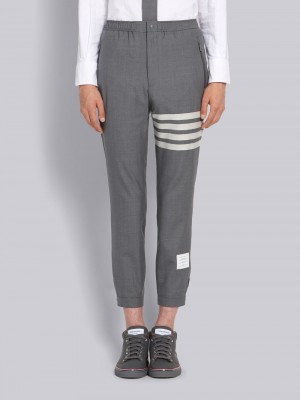 Thom Browne Medium Plain Weave Suiting Snap Front Track Men Pants Grey | NXY40Q78876