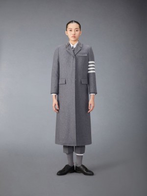 Thom Browne Melton Wool 4-Bar Chesterfield Women Coats Grey | HXA50J86849