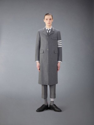 Thom Browne Melton Wool 4-Bar Chesterfield Men Coats Grey | YCP75G93010