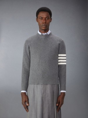 Thom Browne Merino Wool 2 in 1 Half 4-Bar Men Pullover Grey | XYV36E13890