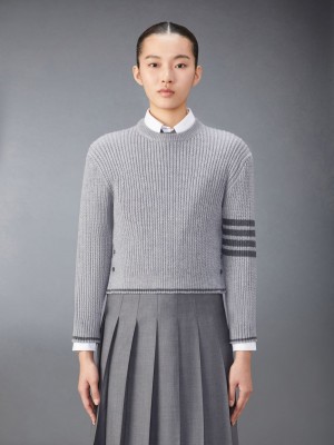 Thom Browne Merino Wool 4-Bar Cropped Cable Women Pullover Grey | RCS37U49670