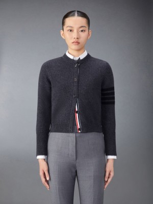 Thom Browne Merino Wool 4-Bar Raven Icon Women Cardigan Grey | NAN00G56008