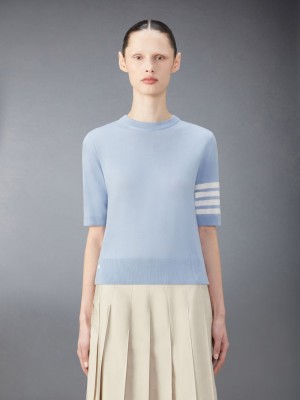 Thom Browne Merino Wool Jersey Stitch 4-Bar Women T Shirts Blue | ZOV83W21594