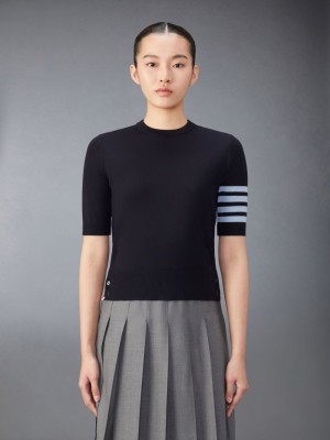 Thom Browne Merino Wool Jersey Stitch 4-Bar Women T Shirts Blue | XMG14T90665