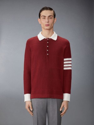 Thom Browne Merino Wool Jersey Stitch Padded 4-Bar Zip up Hoodie Men Polo Shirt Red | LNX78Q50879