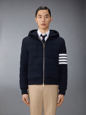 Thom Browne Merino Wool Jersey Stitch Padded 4-Bar Zip up Hoodie Men Jackets Blue | RAN53I76950