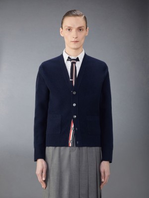 Thom Browne Merino Wool Washed Pique Men Cardigan Blue | HHE36G35225