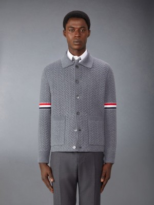 Thom Browne Merino Wool and Cotton Quilted Armband Work Men Jackets Grey | MXV72Y67727