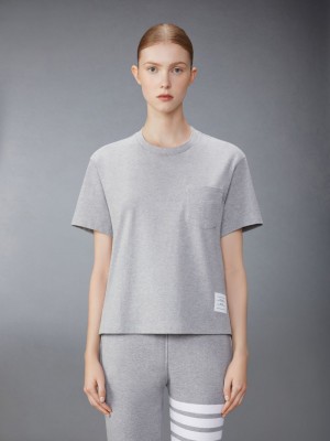 Thom Browne Midweight Jersey Boxy Short Sleeve Pocket Women T Shirts Grey | HZK98O99211