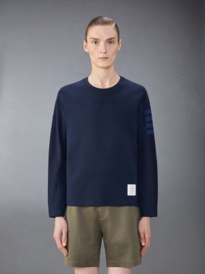 Thom Browne Milano Cotton 4-Bar Men T Shirts Blue | JGK29P72025