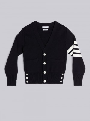 Thom Browne Milano Stitch 4-Bar V-neck Boys's Cardigan Blue | ZHF17U59961