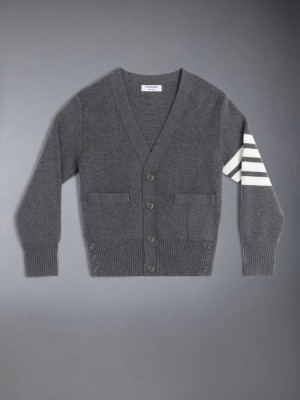 Thom Browne Milano Stitch 4-Bar V-neck Boys's Cardigan Grey | PNL97Z94762