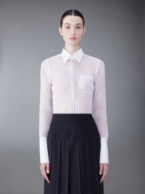 Thom Browne Organza Classic Women Shirts White | EKB38D22506