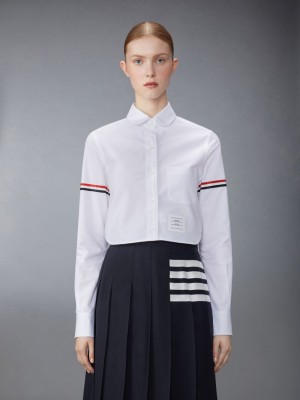 Thom Browne Oxford Armband Round Collar Cropped Women Shirts White | FLN83D87397