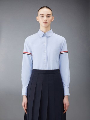 Thom Browne Oxford Classic Round Collar Women Shirts Light Blue | WHD01A95056