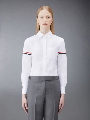 Thom Browne Oxford Classic Round Collar Women Shirts White | LBD27G82801