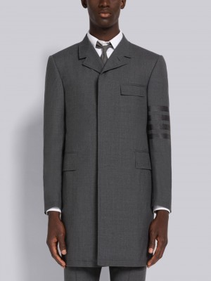 Thom Browne PLAIN WEAVE 4-BAR CHESTERFIELD Men Coats Grey | BBU66U34015