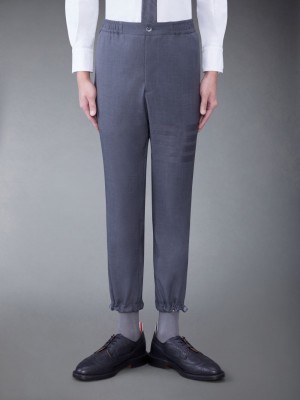 Thom Browne PLAIN WEAVE 4-BAR ELASTIC WAIST TRACK Men Pants Grey | ZUA53S39389