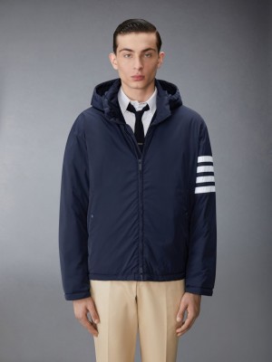 Thom Browne POLY TWILL 4-BAR DOWN FILL ZIP UP HOODED Men Jackets Blue | CIU47A49342