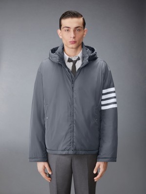 Thom Browne POLY TWILL 4-BAR DOWN FILL ZIP HOODIE Men Jackets Grey | NWA02A07142