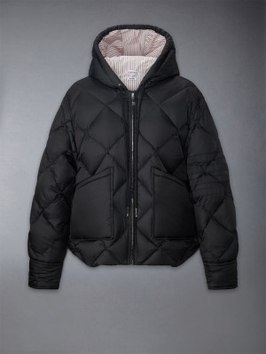 Thom Browne Patch Pocket 4-bar Hooded Downfill Women Jackets Black | KYQ66U04504