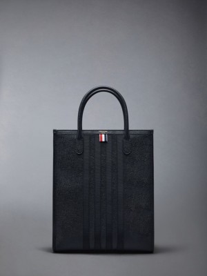 Thom Browne Pebble Grain 4-Bar Men Tote Bags Black | FGB53S54492