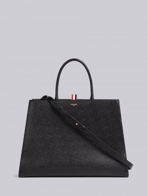 Thom Browne Pebble Grain Leather Large Trapeze Men Tote Bags Black | ZKO27V63346