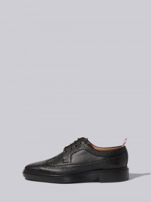 Thom Browne Pebble Grain Leather Lightweight Rubber Sole Longwing Women Brogue Shoes Black | MPA91M83564