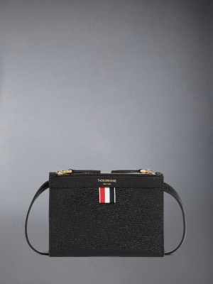 Thom Browne Pebble Grain Leather Mini Document Holder Women Crossbody Bags Black | FNC35Z09919