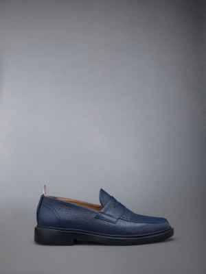 Thom Browne Pebble Grain Leather Rubber Sole Penny Men Loafers Blue | JEQ23T03001