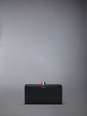 Thom Browne Pebble Grain Leather Slim Long Ziparound Purse Men Wallets Black | WMX60P95503