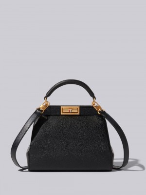 Thom Browne Pebble Grain Leather Small Doctor Women Tote Bags Black | TRH41B99978