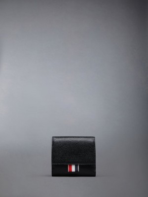 Thom Browne Pebble Grain Leather Small Purse With Coin Compartment Men Wallets Black | JHK98U26983