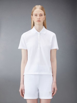 Thom Browne Pique Relaxed Stripe Women Polo Shirt White | ZRK46S02423