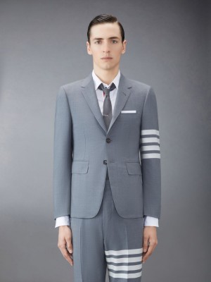 Thom Browne Plain Weave 4-Bar Classic Sport Men Coats Grey | RME94G06647