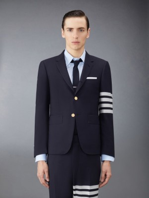 Thom Browne Plain Weave 4-Bar Classic Sport Men Coats Blue | IPY78F26376