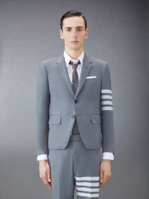 Thom Browne Plain Weave 4-Bar High Armhole Sport Men Coats Grey | YKW86L65336