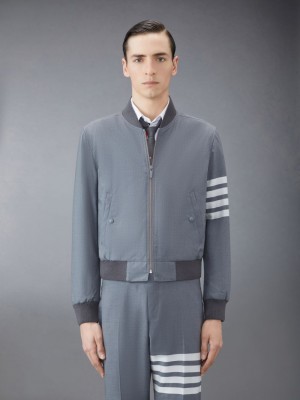 Thom Browne Plain Weave 4-Bar Kint Rib Blouson Men Jackets Grey | OJP94E25133