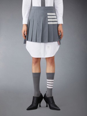 Thom Browne Plain Weave 4-Bar Pleated Mini Women Skirts Grey | TGL64Q81139