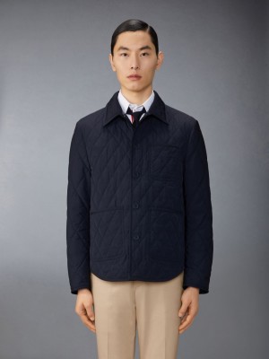 Thom Browne Poly Twill Quilted Applied Pockets and Self Tipping Shirt Men Jackets Blue | JAN98U53332