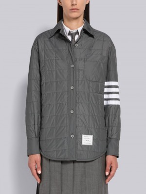 Thom Browne Poly Twill Quilted Tech Down 4-Bar Shirt Women Jackets Grey | NRK70L29335