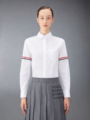 Thom Browne Poplin Armbands Classic Round Collar Women Shirts White | ZSZ00B60172