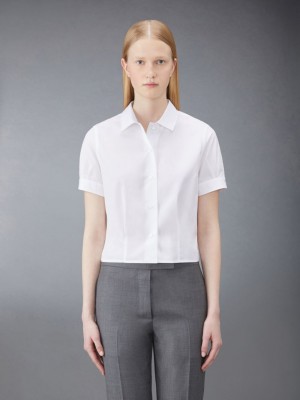 Thom Browne Poplin Short Sleeve Tucked Women Shirts White | FSF63L36590