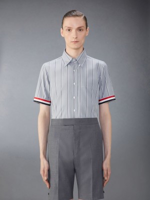 Thom Browne Poplin Striped Men Shirts Grey | TTI74J01905